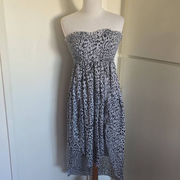 It Girl Grey/ Blk strapless leopard sundress, - Picture 1 of 10